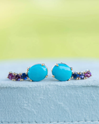 Turquoise & Blue, Purple, and Pink Sapphire Earrings