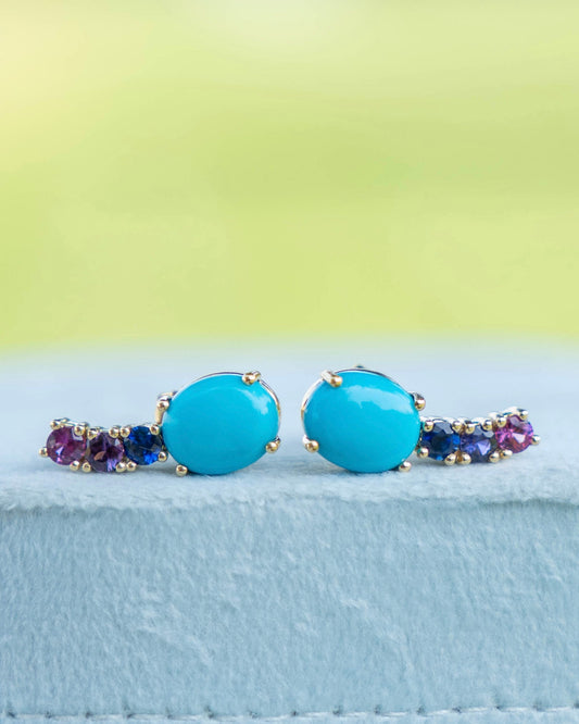 Turquoise & Blue, Purple, and Pink Sapphire Earrings