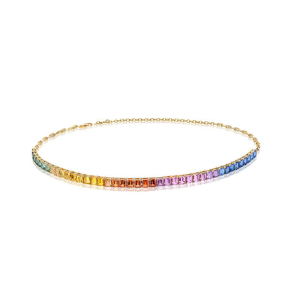 5x4 mm Emerald Cut Rainbow Sapphire Choker