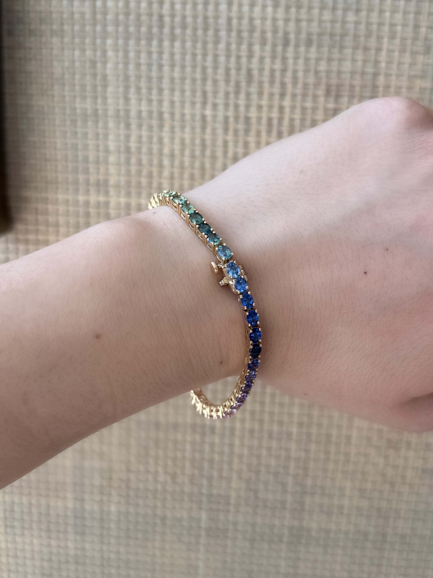 4x3 mm Oval Rainbow Sapphire Bracelet