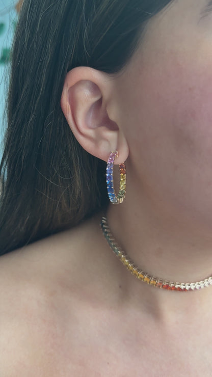 1.25 inch 3.5 mm Ascher Rainbow Sapphire Earrings