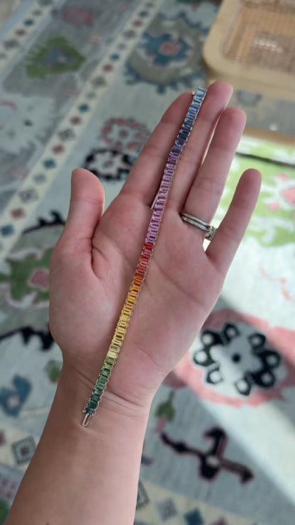 5x3 mm Emerald Cut Rainbow Sapphire Bracelet
