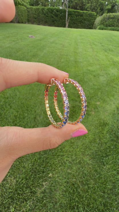 1.25 inch 3 mm Round Rainbow Sapphire Earrings
