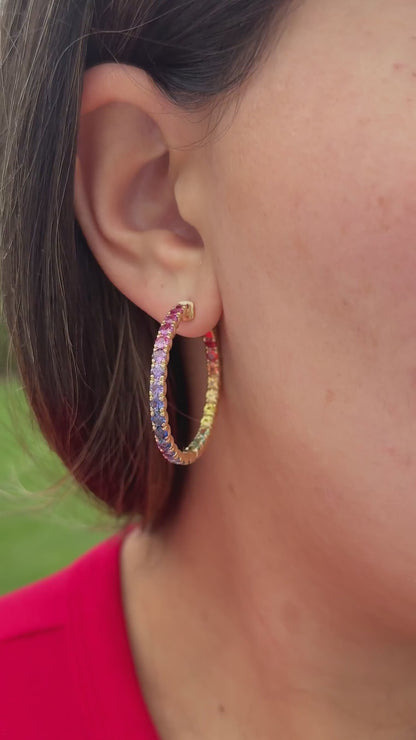 1.25 inch 3 mm Round Rainbow Sapphire Earrings