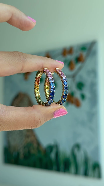 1.25 inch 3.5 mm Ascher Rainbow Sapphire Earrings