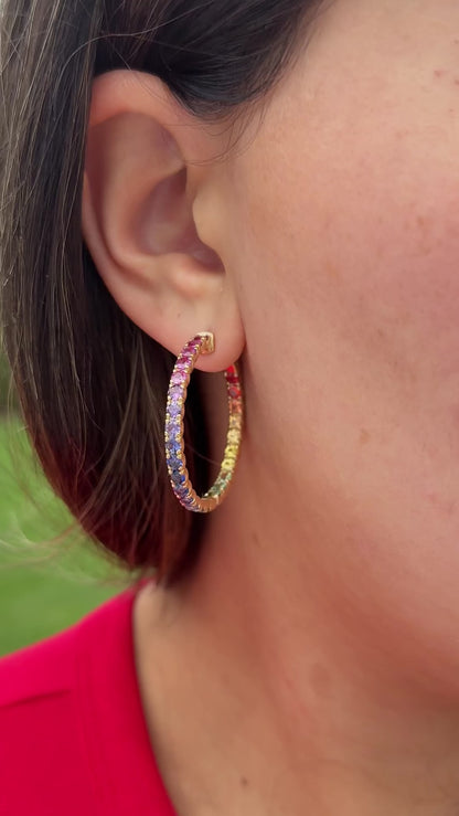 1.25 inch 3 mm Round Rainbow Sapphire Earrings
