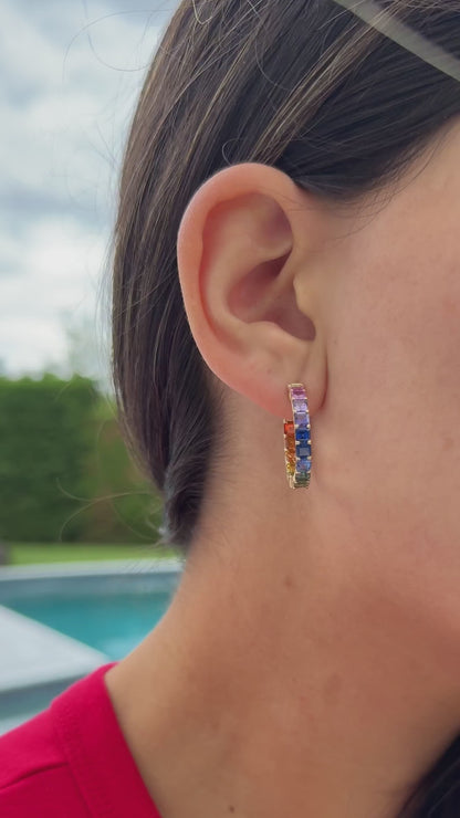1 inch 3.5 mm Asscher Rainbow Sapphire Earrings