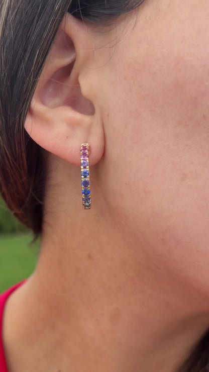 1 inch 3 mm Round Rainbow Sapphire Earrings