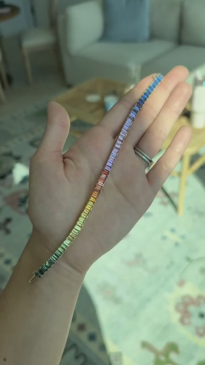 5x3 mm Emerald Cut Rainbow Sapphire Bracelet