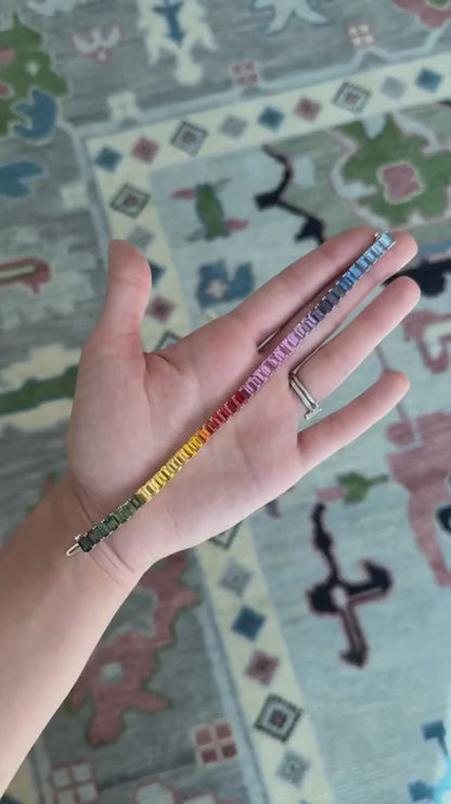 6x4 mm Emerald Cut Rainbow Sapphire Bracelet