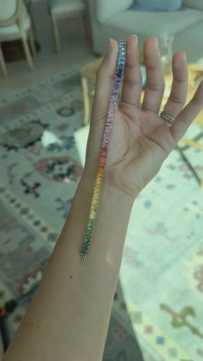 5x3 mm Emerald Cut Rainbow Sapphire Bracelet