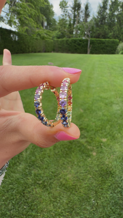 1 inch 3 mm Round Rainbow Sapphire Earrings