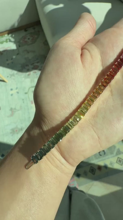 5x3 mm Emerald Cut Rainbow Sapphire Bracelet